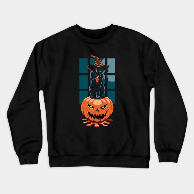 Halloween black cat witch on a pumpkin Crewneck Sweatshirt by TMBTM